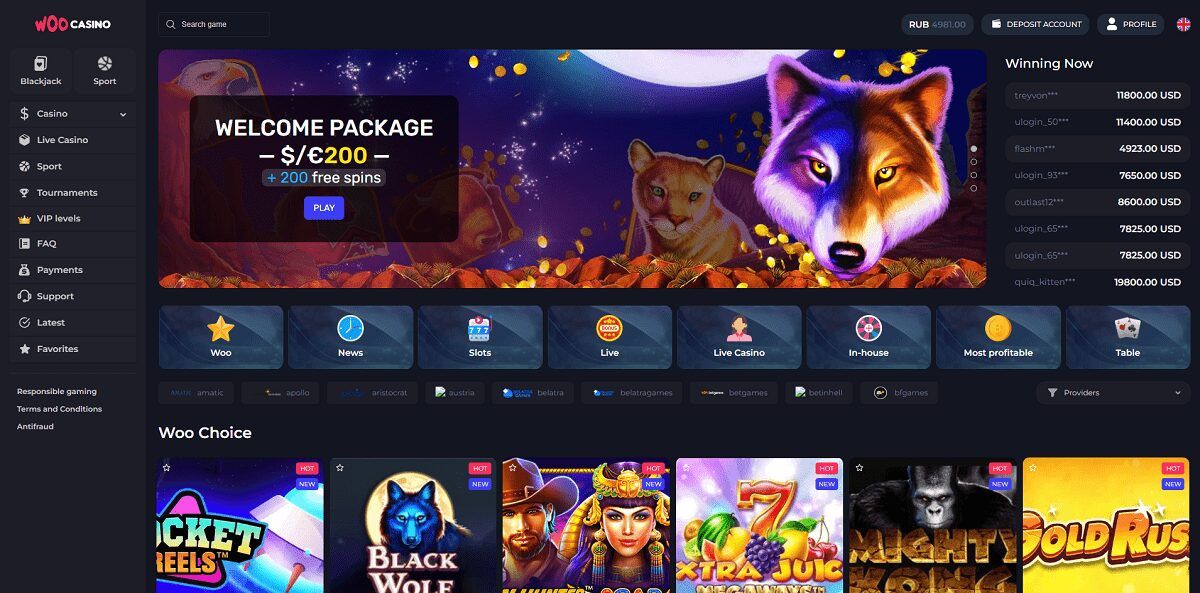 WOO online casino script with betting module and crypto games